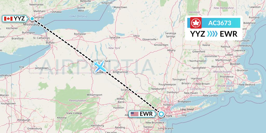 AC3673 Air Canada Flight Map: Toronto to New York