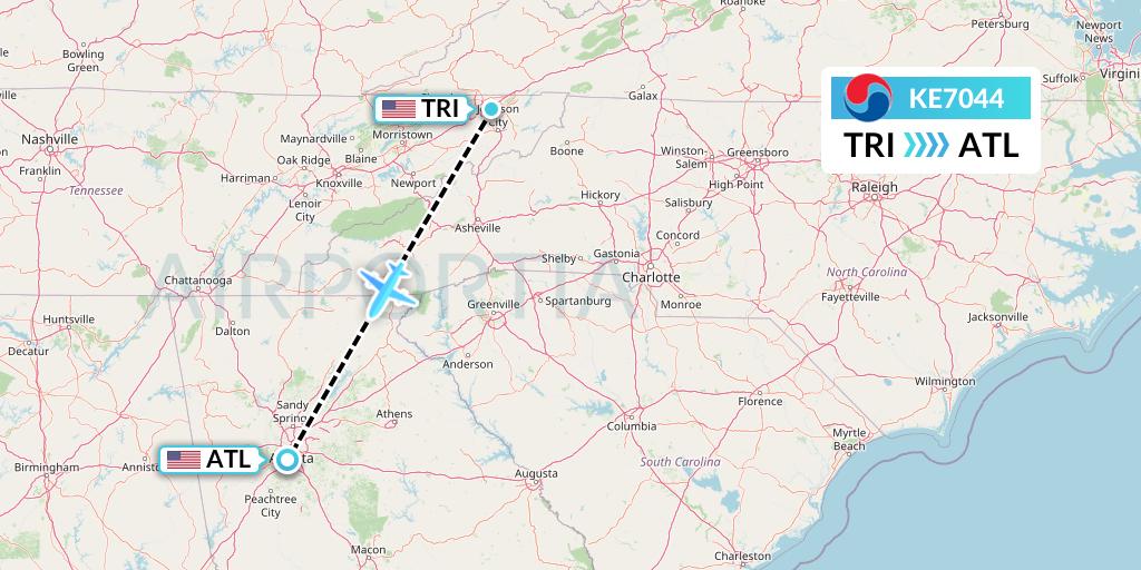 KE7044 Korean Air Flight Map: Blountville to Atlanta