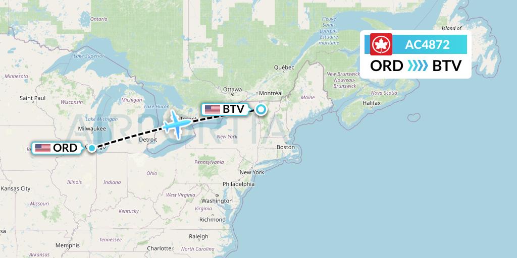 AC4872 Air Canada Flight Map: Chicago to Burlington
