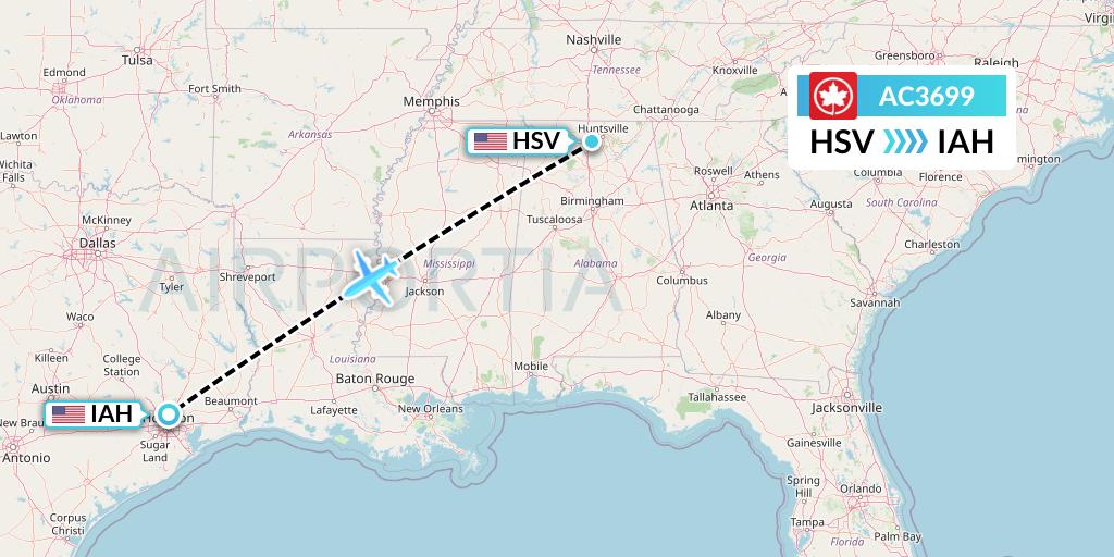 AC3699 Air Canada Flight Map: Huntsville to Houston