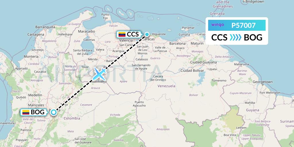P57007 Copa Airlines Colombia Flight Map: Caracas to Bogota