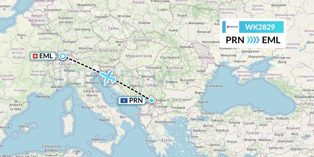 WK2829 Edelweiss Air Flight Map: Pristina to Luzern