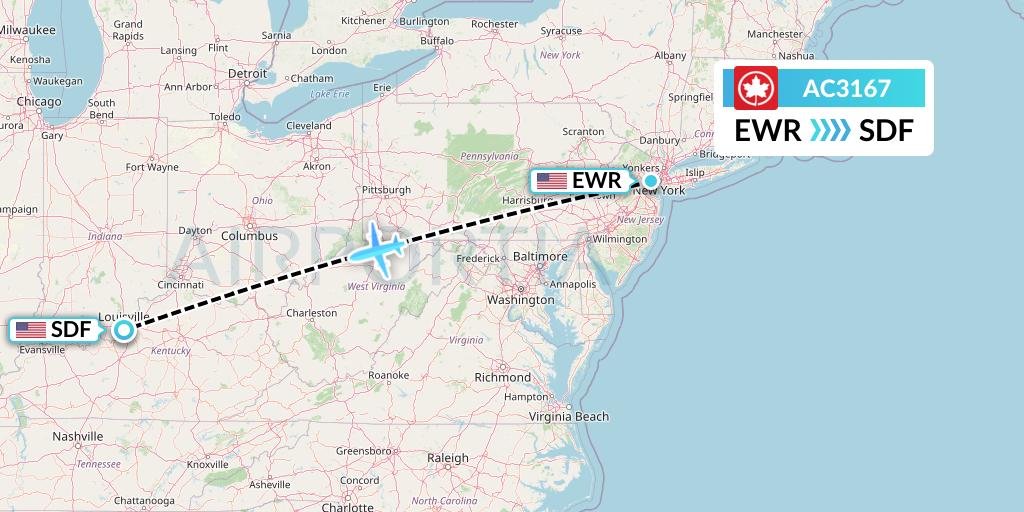 AC3167 Air Canada Flight Map: New York to Louisville