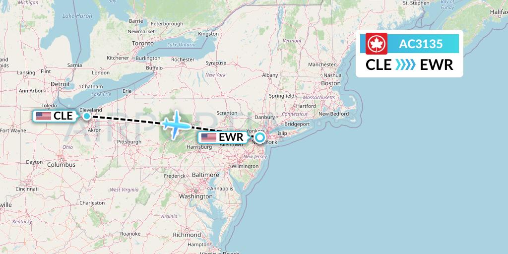AC3135 Air Canada Flight Map: Cleveland to New York