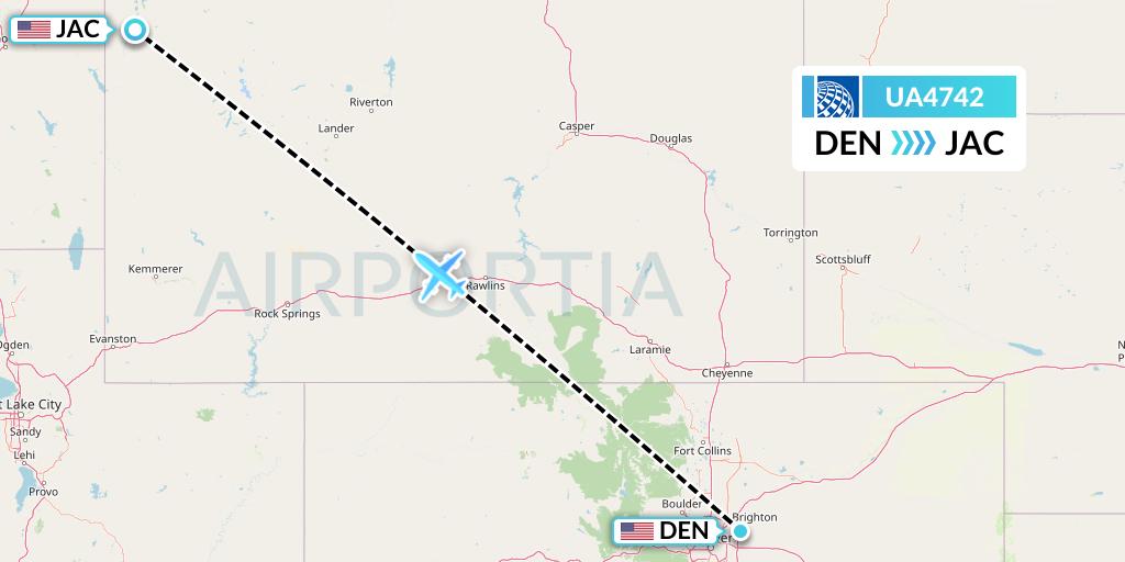 UA4742 United Airlines Flight Map: Denver to Jackson