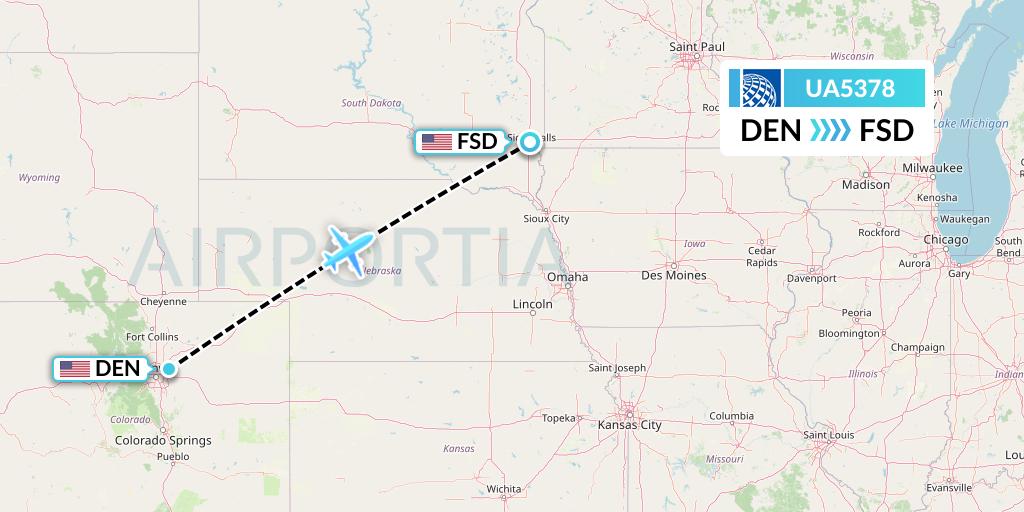 UA5378 United Airlines Flight Map: Denver to Sioux Falls