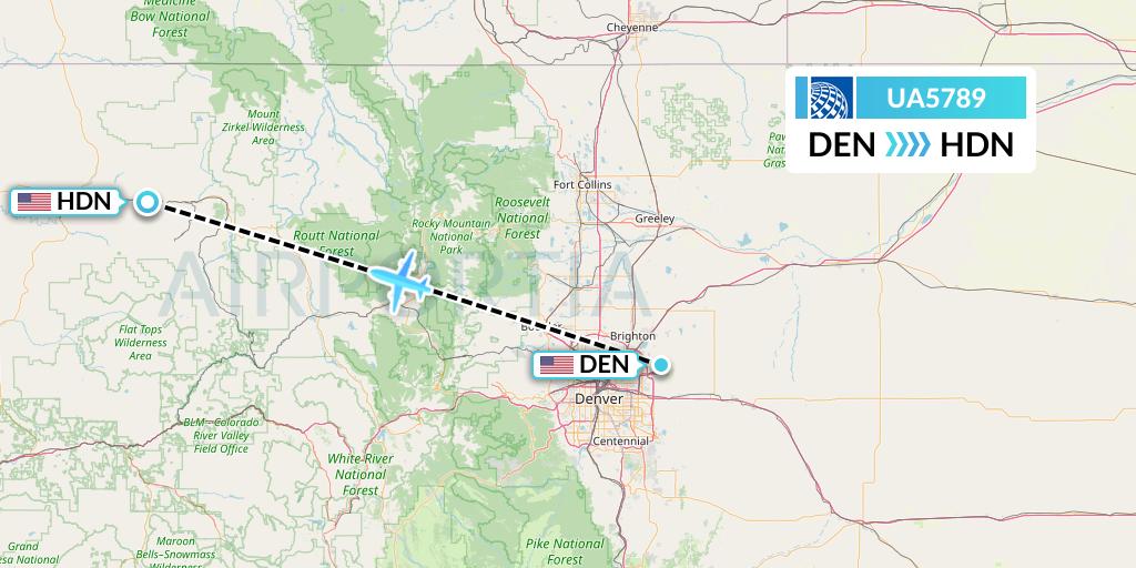 UA5789 United Airlines Flight Map: Denver to Hayden