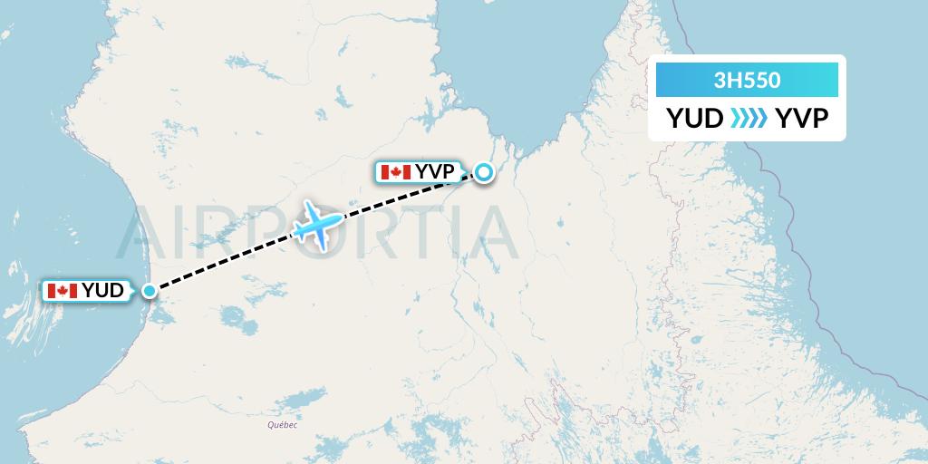 3H550 Air Inuit Flight Map: Umiujaq to Kuujjuaq