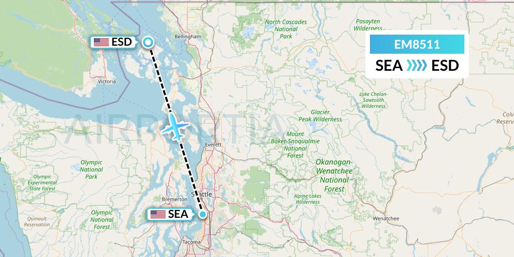 EM8511 Empire Airlines Flight Map: Seattle to Eastsound