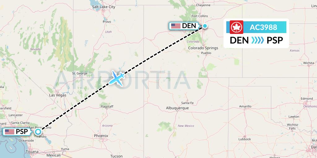 AC3988 Air Canada Flight Map: Denver to Palm Springs