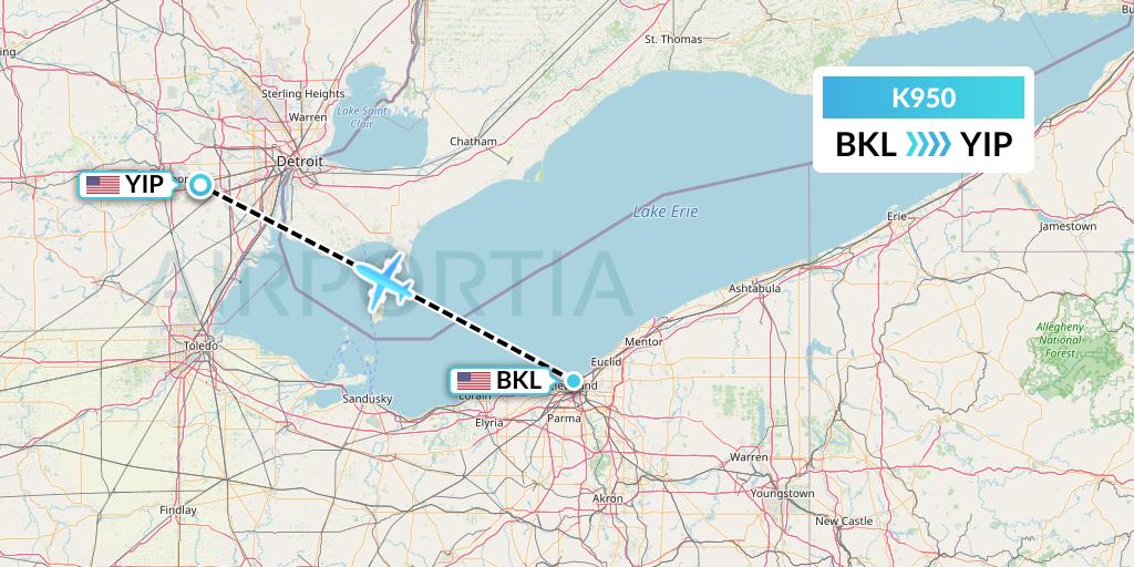 K950 Kalitta Charters Flight Map: Cleveland to Detroit