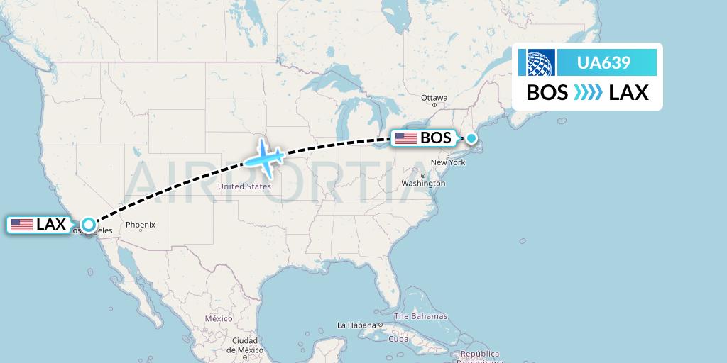 UA639 United Airlines Flight Map: Boston to Los Angeles