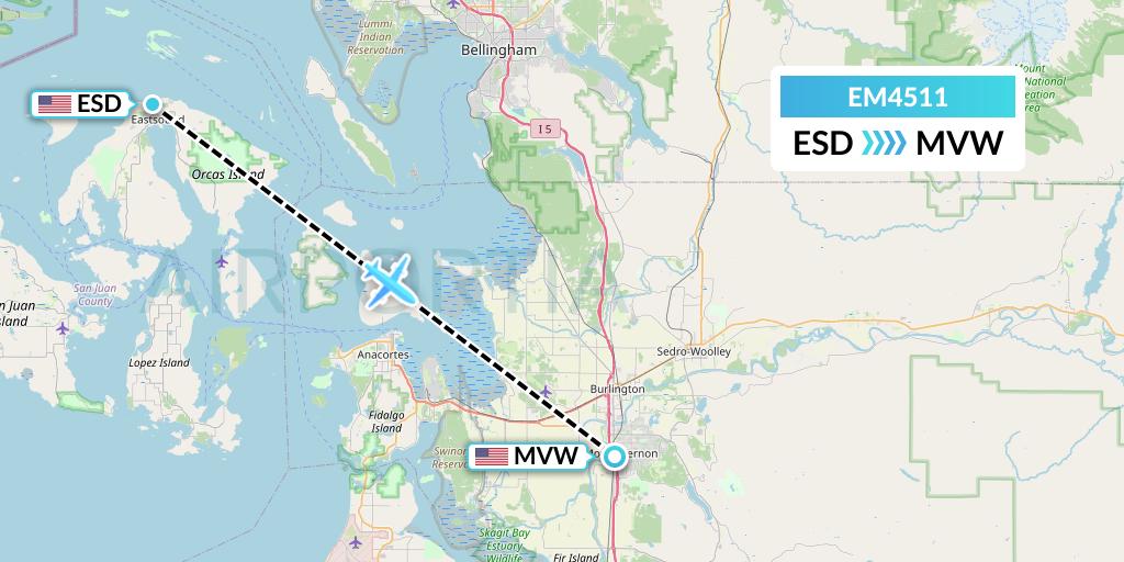 EM4511 Empire Airlines Flight Map: Eastsound to Mount Vernon