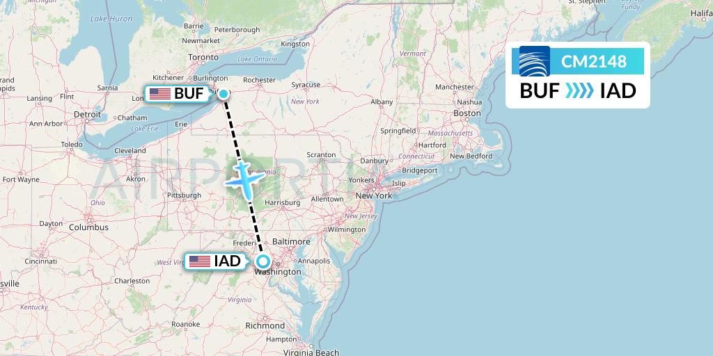 CM2148 Copa Airlines Flight Map: Buffalo to Washington