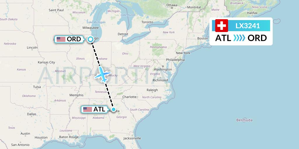 LX3241 Swiss Flight Map: Atlanta to Chicago