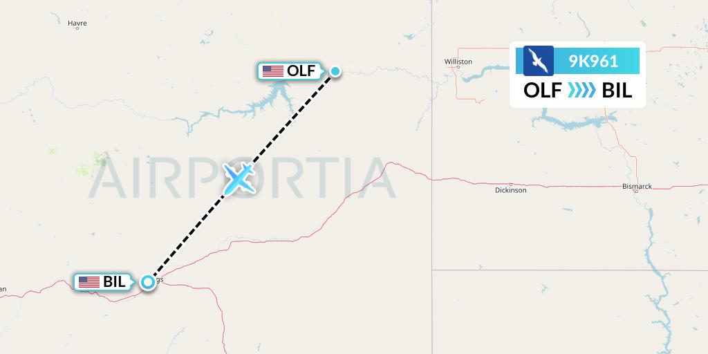 9K961 Cape Air Flight Map: Wolf Point to Billings