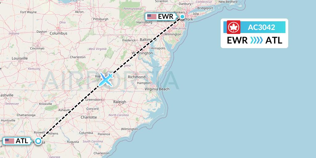 AC3042 Air Canada Flight Map: New York to Atlanta