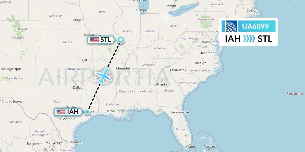 UA6099 United Airlines Flight Map: Houston to St. Louis