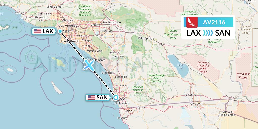 AV2116 Avianca Flight Map: Los Angeles to San Diego