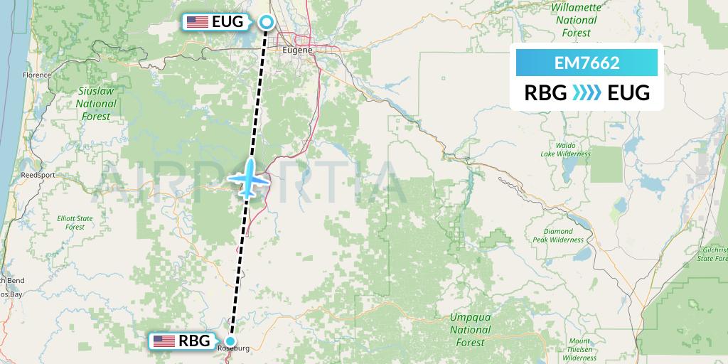 EM7662 Empire Airlines Flight Map: Roseburg to Eugene