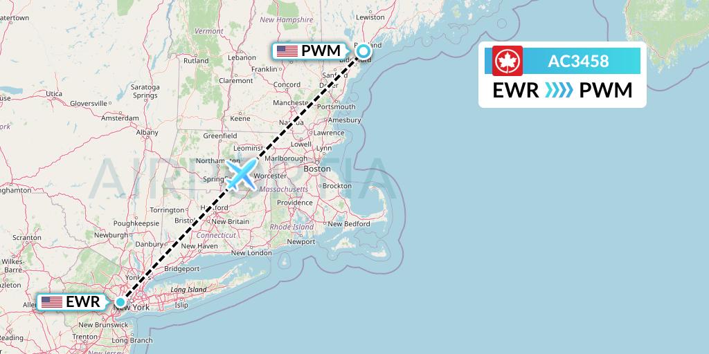 AC3458 Air Canada Flight Map: New York to Portland