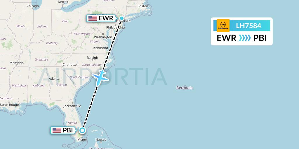 LH7584 Lufthansa Flight Map: New York to West Palm Beach
