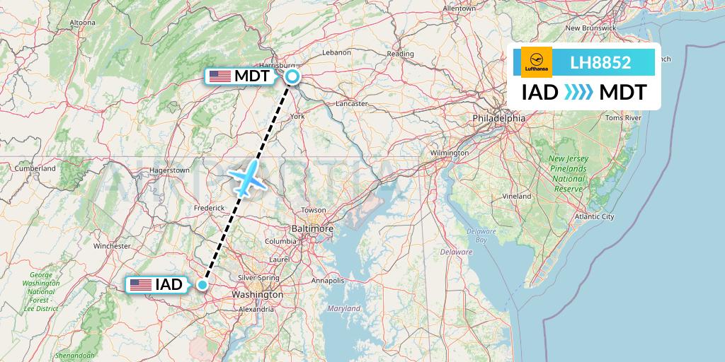 LH8852 Lufthansa Flight Map: Washington to Harrisburg