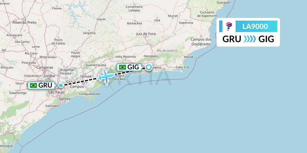 LA9000 LAN Airlines Flight Map: Sao Paulo to Rio de Janeiro