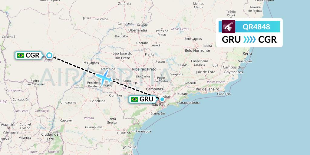 QR4848 Qatar Airways Flight Map: Sao Paulo to Campo Grande