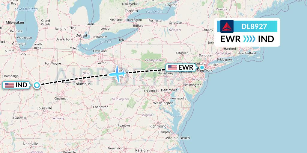DL8927 Delta Air Lines Flight Map: New York to Indianapolis