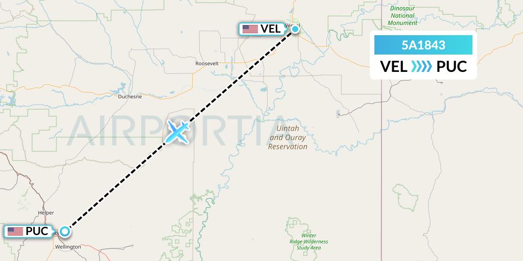 5A1843 Alpine Air Express Flight Map: Vernal to Price