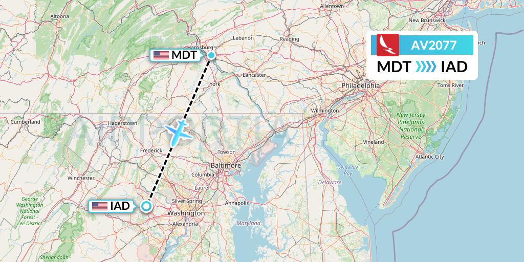 AV2077 Avianca Flight Map: Harrisburg to Washington