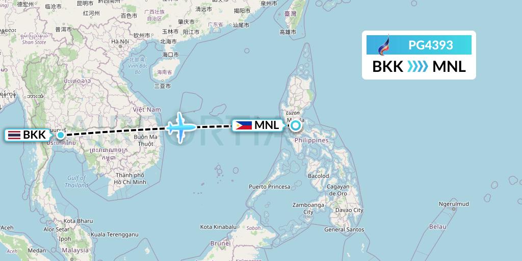 PG4393 Bangkok Airways Flight Map: Bangkok to Manila