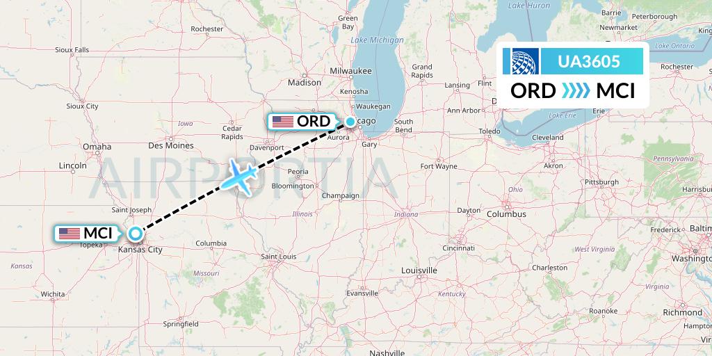 UA3605 United Airlines Flight Map: Chicago to Kansas City