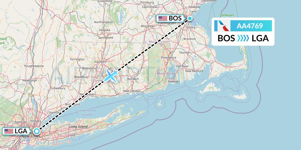 AA4769 American Airlines Flight Map: Boston to New York