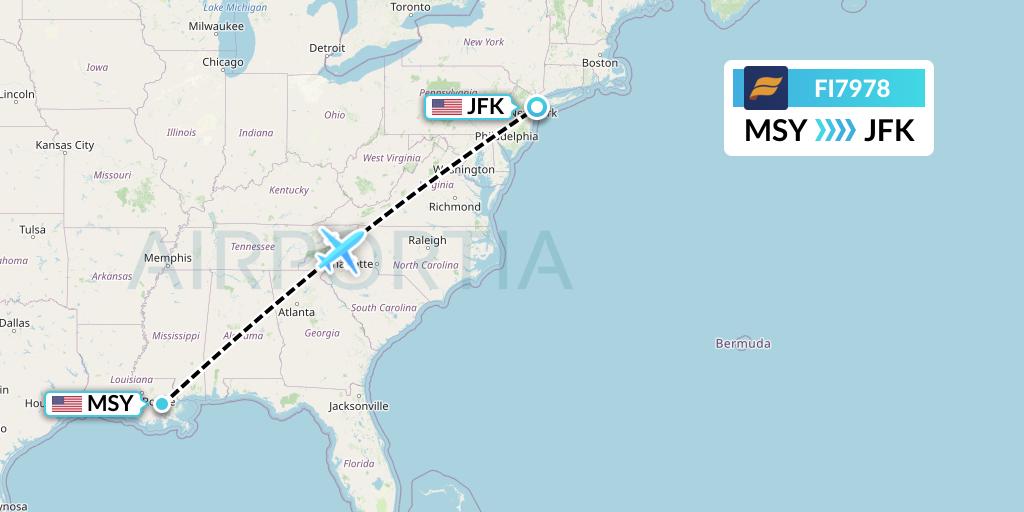 FI7978 Icelandair Flight Map: New Orleans to New York