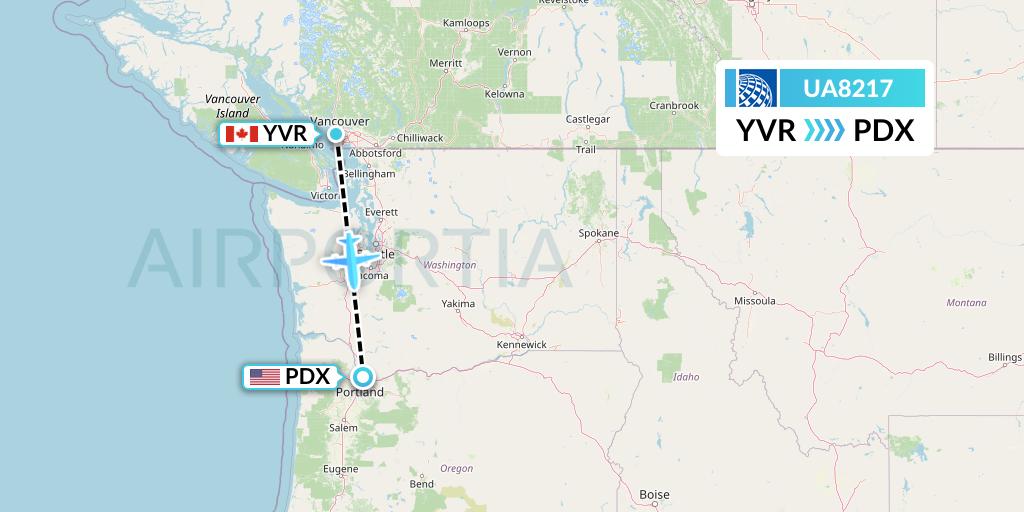 UA8217 United Airlines Flight Map: Vancouver to Portland