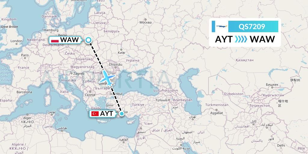 QS7209 Smartwings Flight Map: Antalya to Warsaw