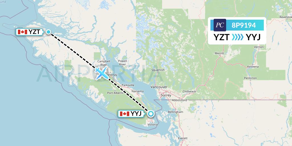 8P9194 Pacific Coastal Airlines Flight Map: Port Hardy to Victoria