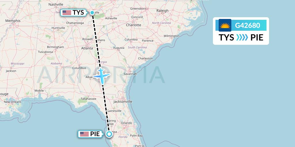 G42680 Allegiant Air Flight Map: Knoxville to St. Petersburg