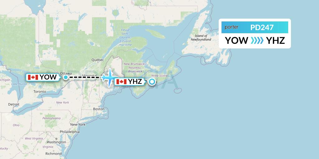 PD247 Porter Airlines Flight Map: Ottawa to Halifax