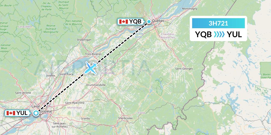 3H721 Air Inuit Flight Map: Quebec to Montreal