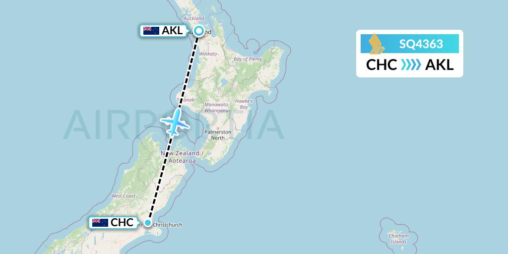 SQ4363 Singapore Airlines Flight Map: Christchurch to Auckland