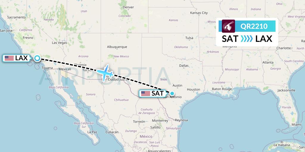 QR2210 Qatar Airways Flight Map: San Antonio to Los Angeles