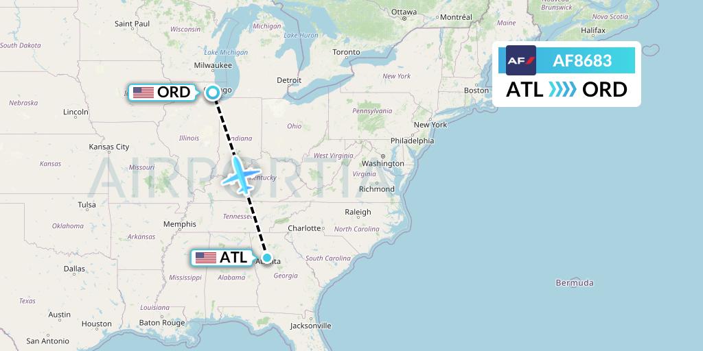 AF8683 Air France Flight Map: Atlanta to Chicago