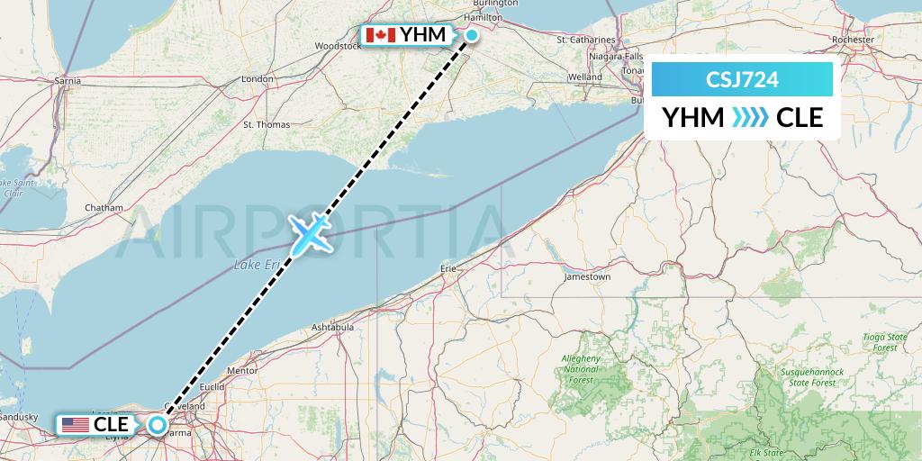CSJ724 Castle Aviation Flight Map: Hamilton to Cleveland