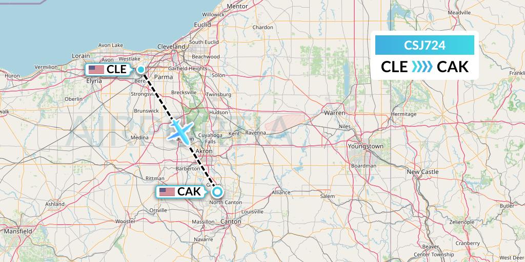 CSJ724 Castle Aviation Flight Map: Cleveland to Akron