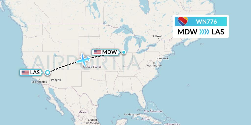 WN776 Southwest Airlines Flight Map: Chicago to Las Vegas