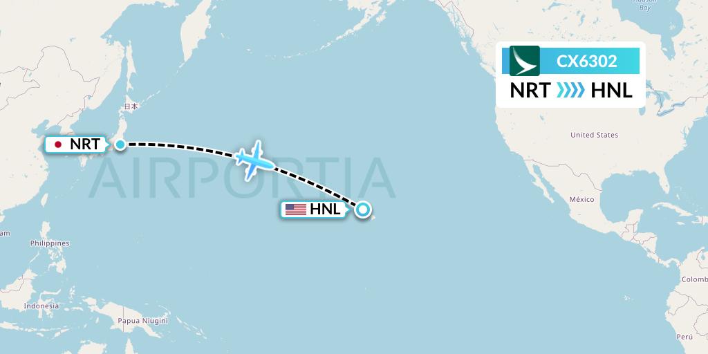 CX6302 Cathay Pacific Flight Map: Tokyo to Honolulu