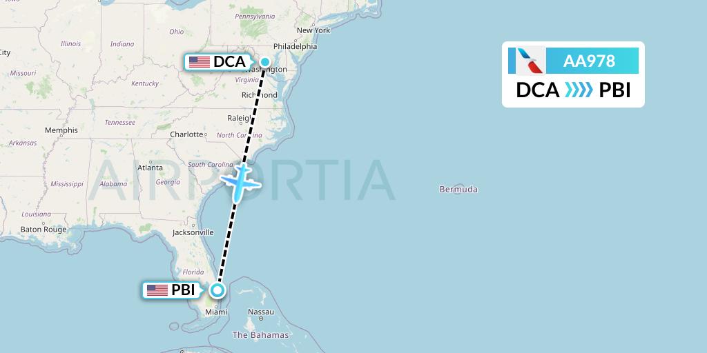 AA978 American Airlines Flight Map: Washington to West Palm Beach